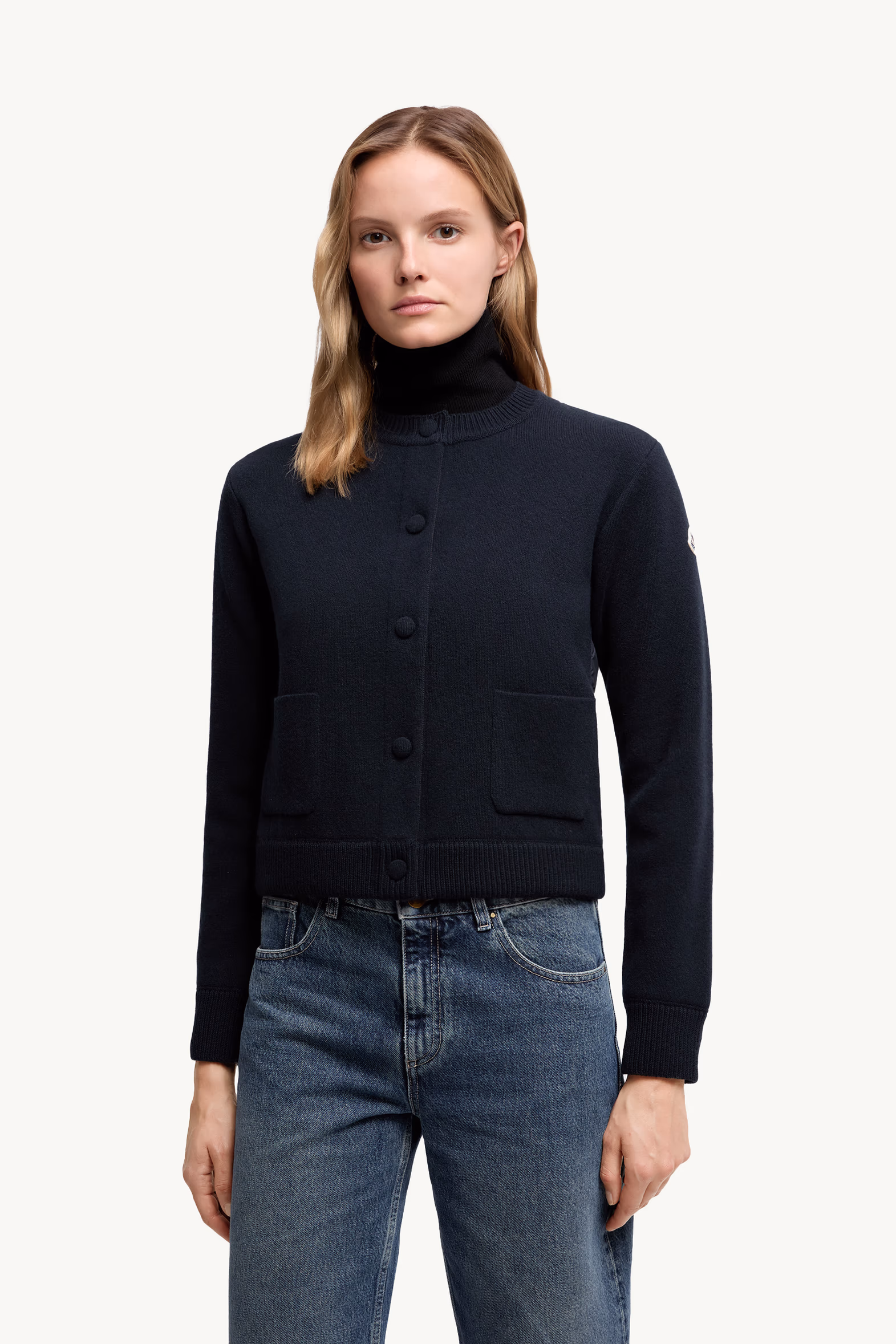 Padded Wool Cardigan Women Navy Blue Moncler 3
